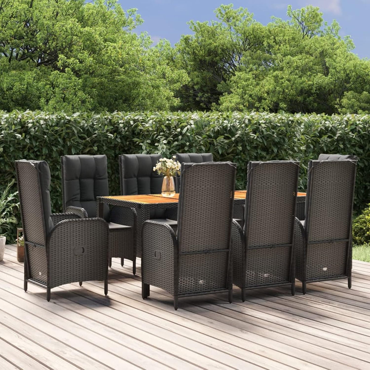 Festnight Essgruppe, PE-Rattan, pulverbeschichteter Stahl, Braun/Schwarz, Gartenmöbel Set 8 Stühle mit Tisch Verstellbar Rattan