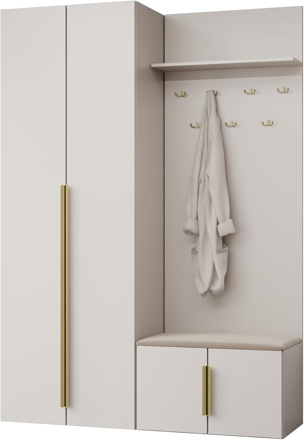 Mirjan24 Schuhschrank, Sandbeige, Garderobe-Set Kerkin I, Kleiderschrank + + Kleiderhakenbrett, Flurgarderobe, Wandgarderobe ( + Paros 02)