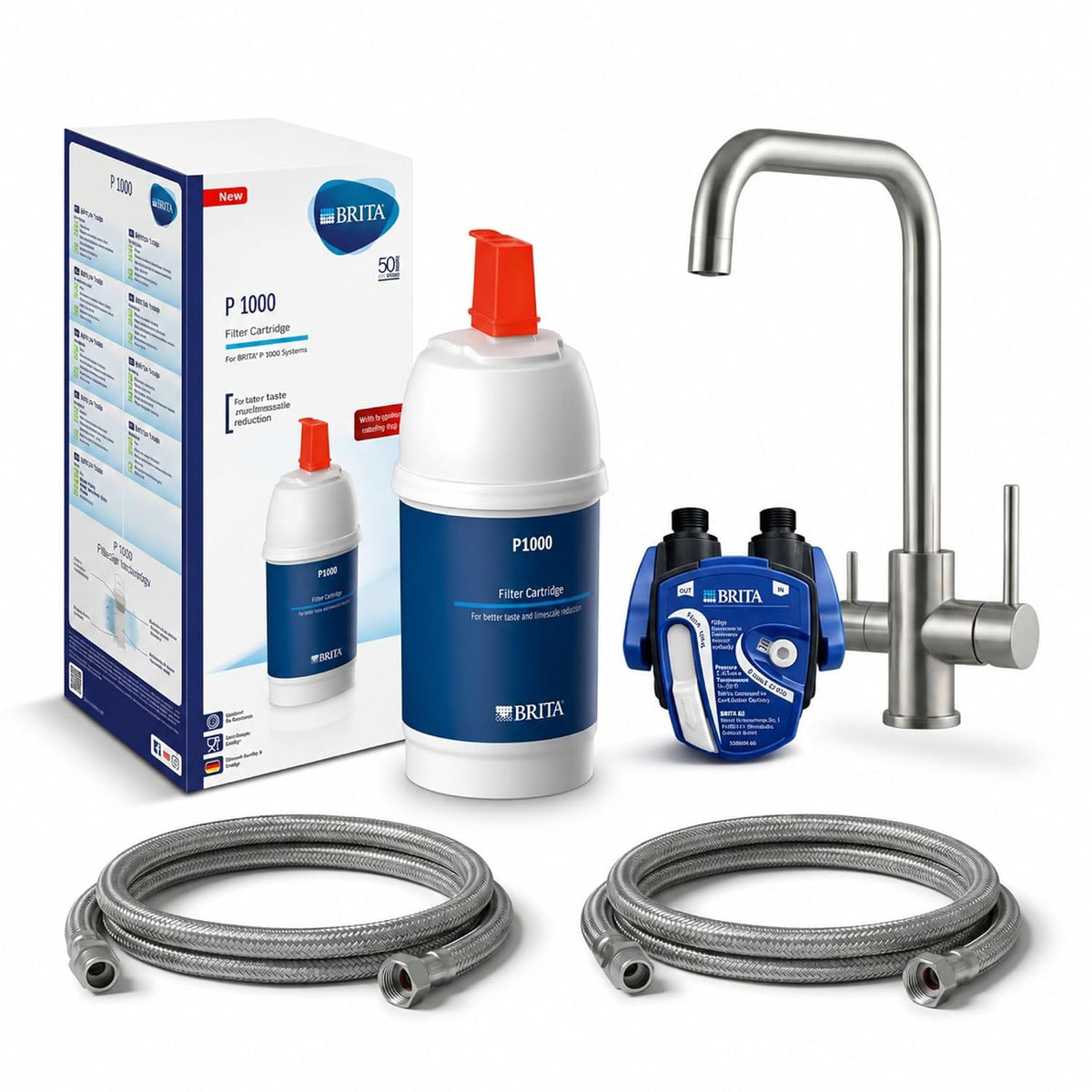 Neues Wasser Group Wasserfilterkartuschen, Silber, VANTO INOX 3 Wege Wasserhahn Küche Set, Edelstahl 304 Küchenarmatur Hochdruck