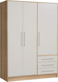 Kleiderschrank Forte, 145 cm, 200 cm, 60 cm, Weiss/Sonoma Eiche, Jupiter Schrank 140 150, Drehtürenschrank, 3-türig