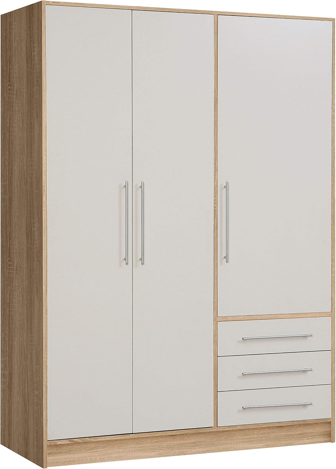 Kleiderschrank Forte, 145 cm, 200 cm, 60 cm, Weiss/Sonoma Eiche, Jupiter Schrank 140 150, Drehtürenschrank, 3-türig