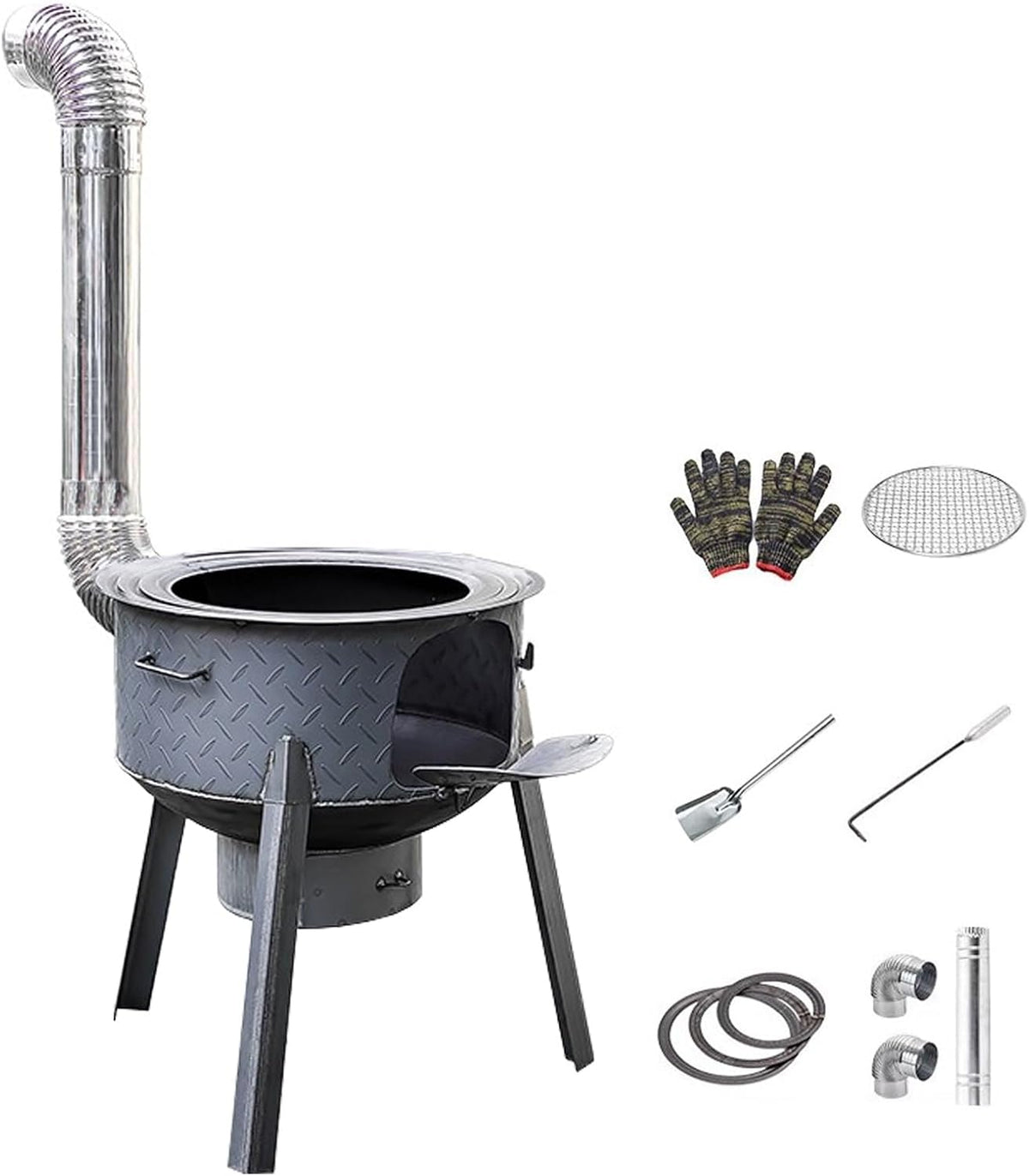 LYUCAYHQ Kaminofen, 43 cm, Stahlblech, Braun, Tragbarer Holzofen Klein für Camping, Zeltofen Holzofen mit Rohr, für Grill