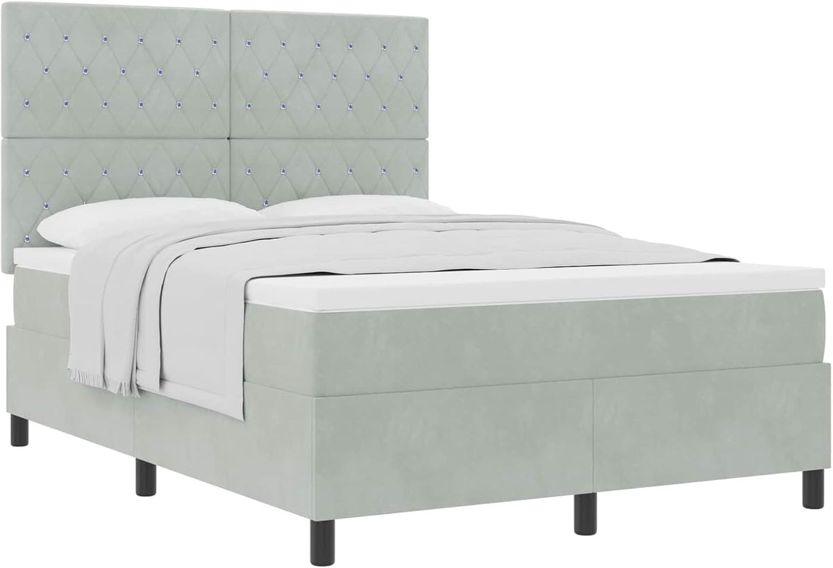 vidaXL Boxspringbett, 160 x 200 cm, Hellgrau, mit Matratze Samt, EIN modernes Schlafzimmer mit einem robusten, Taschenfedermatratze