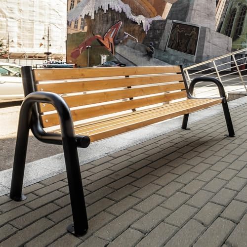 REKORD Sitzbank, 196 x 64 x 76 cm, Schwarz/Holz, Gartenbank Robuste Parkbank aus verzinktem Metall und Holz, Spartan Bis