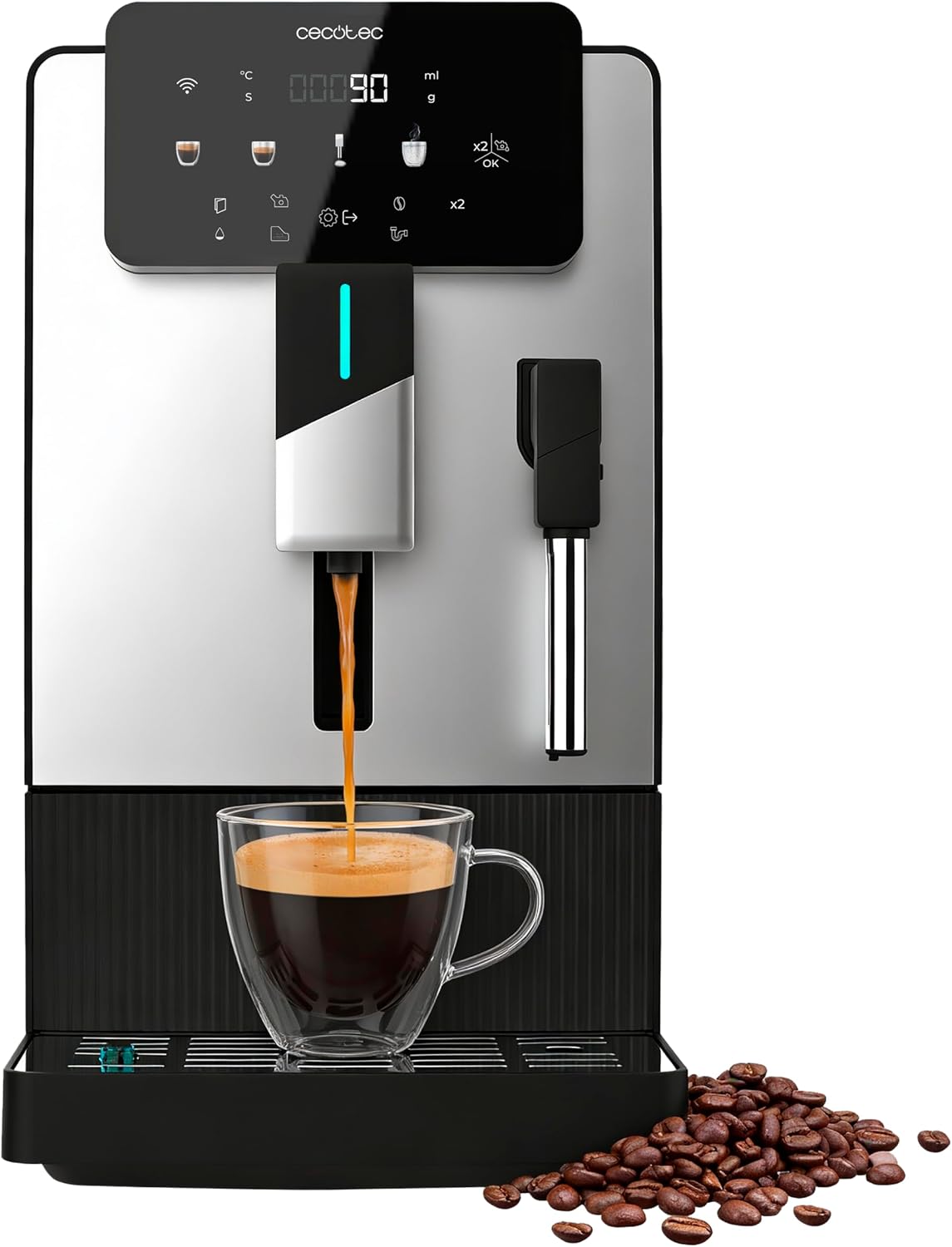 Cecotec Kaffeevollautomat, 19 Bar, 1,1 L, Schwarz/Silber, Cremmaet Steam Latte Art Elite, Pumpendruck, Thermoblock-System