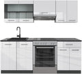 Vicco Küchenzeile, 200 cm, Der Küchenblock besteht aus pflegeleichter Spanplatte 16 mm, mit einer Melaminharzbeschichtung, Weiss/Anthrazit