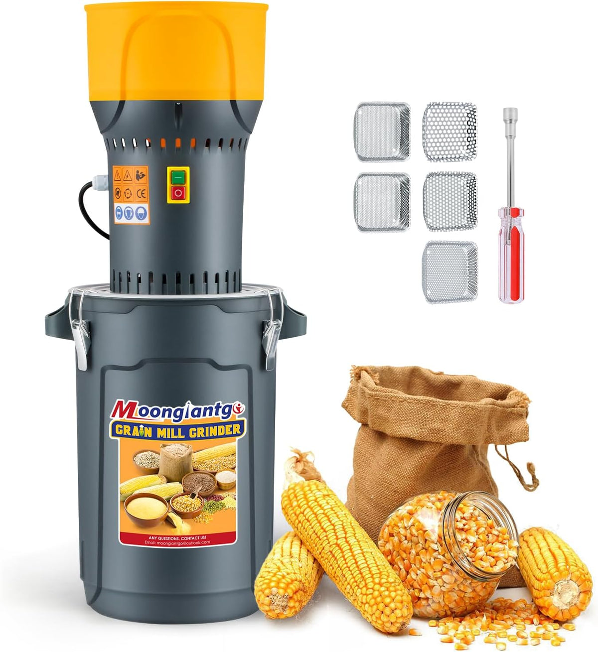 Moongiantgo Elektrische Getreidemühlen, 1300 W, 25 L, Schwarz, Getreidemühle Elektrisch Kornmühle Gewürzmühle Elektrisch