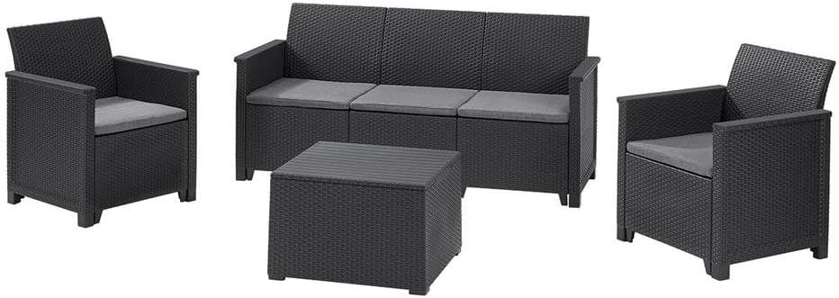 Gartenmöbel-Set Keter, Graphit/Grau, Emma Lounge Set Gartenmöbel Graphit
