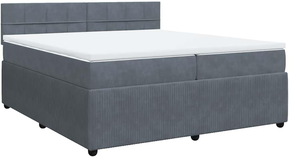 vidaXL Boxspringbett, 200x200 cm, Dunkelgrau/Weiss, Doppelbett mit Matratze Matratzenauflage, Bettgestell mit Lattenrost Kopfteil