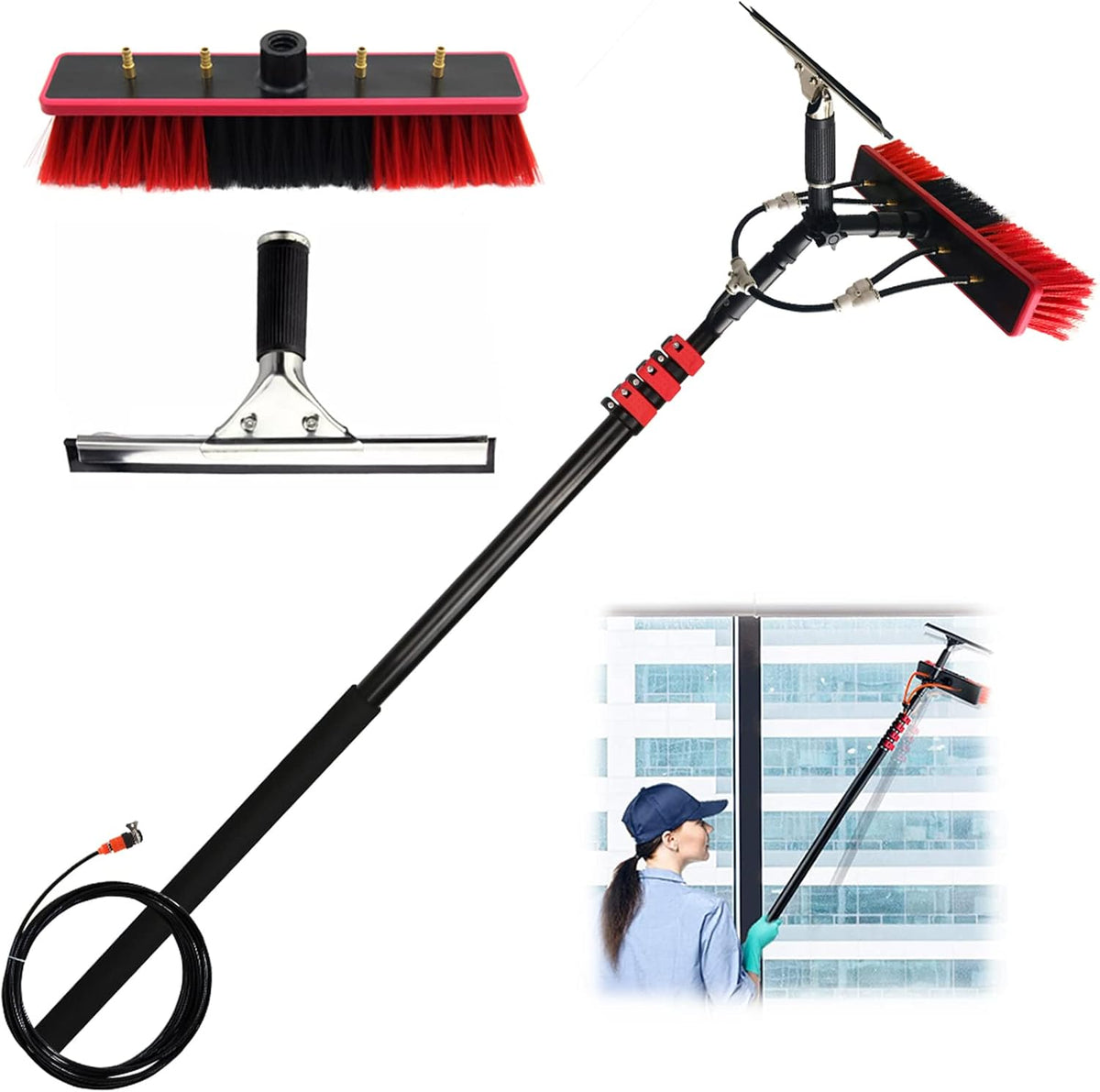 Teleskop Monitor, Schwarz, Fensterreinigungsset, Solarpanel-Reinigungsgerät mit ausziehbarer Stange, Effizienter Fenster- und Solarpanel-Reiniger
