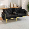 Lahoomu Sofa, Schwarz/Gold, Doppelt ausklappbares Schlafsofa mit Liegefunktion, DREI verstellbaren Neigungswinkeln und Getränkehalter，