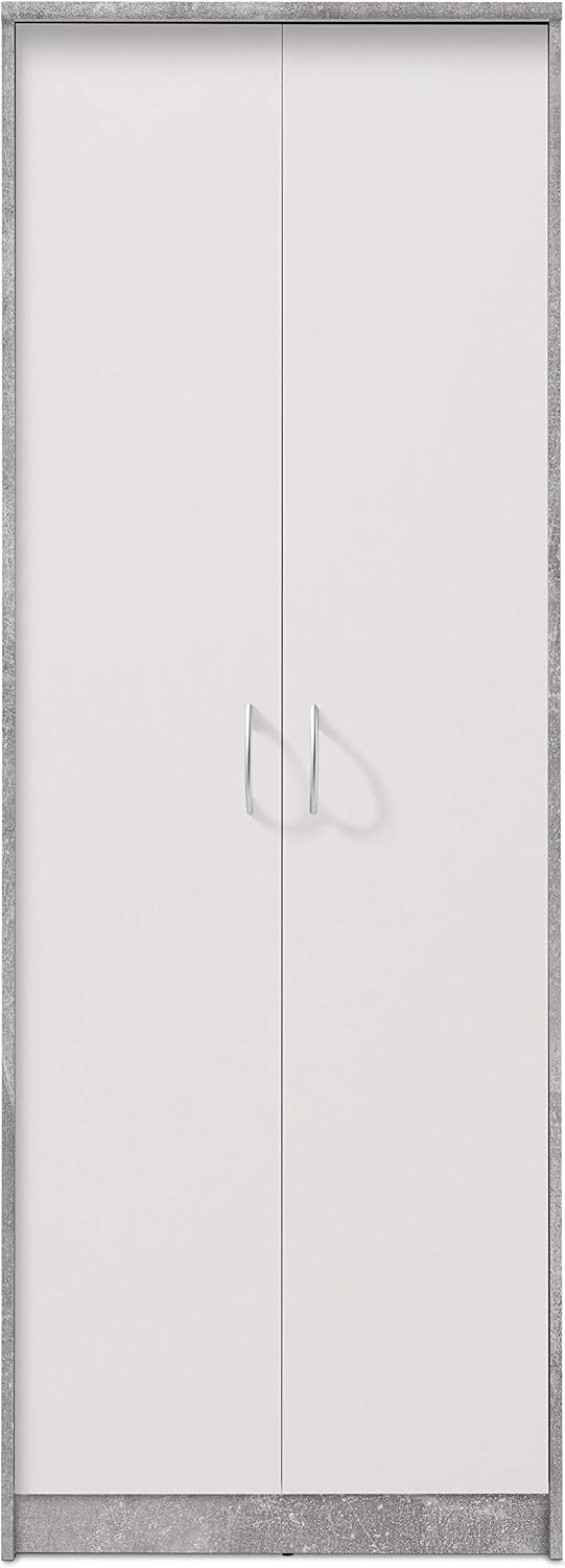 Stella Trading Bücherregal, 54x198x34 cm, Weiss/Beton, Hochschrank weiss matt, Korpus in Beton Dekor, BxHxT