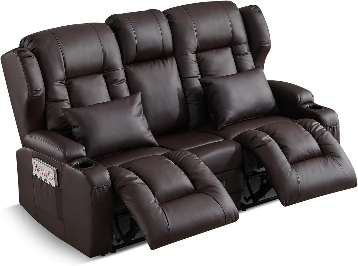 SAMERY Relaxsessel, Braun, mit Liegefunktion Fernsehsessel Manuell Verstellbar, Zweisitzer Sofa Kinosessel 2 Sitzer Sofa TV Sessel Heimkino