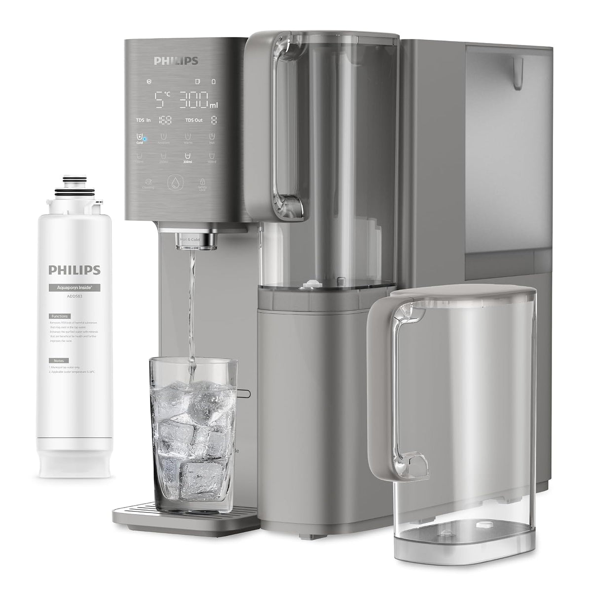PHILIPS Kücheninstallation, 2000 L, Schwarz, Water 7500 Umkehrosmose-Wasserspender: heisses & gekühltes, 6-in-1-RO-Filter mit essenziellen Mineralien