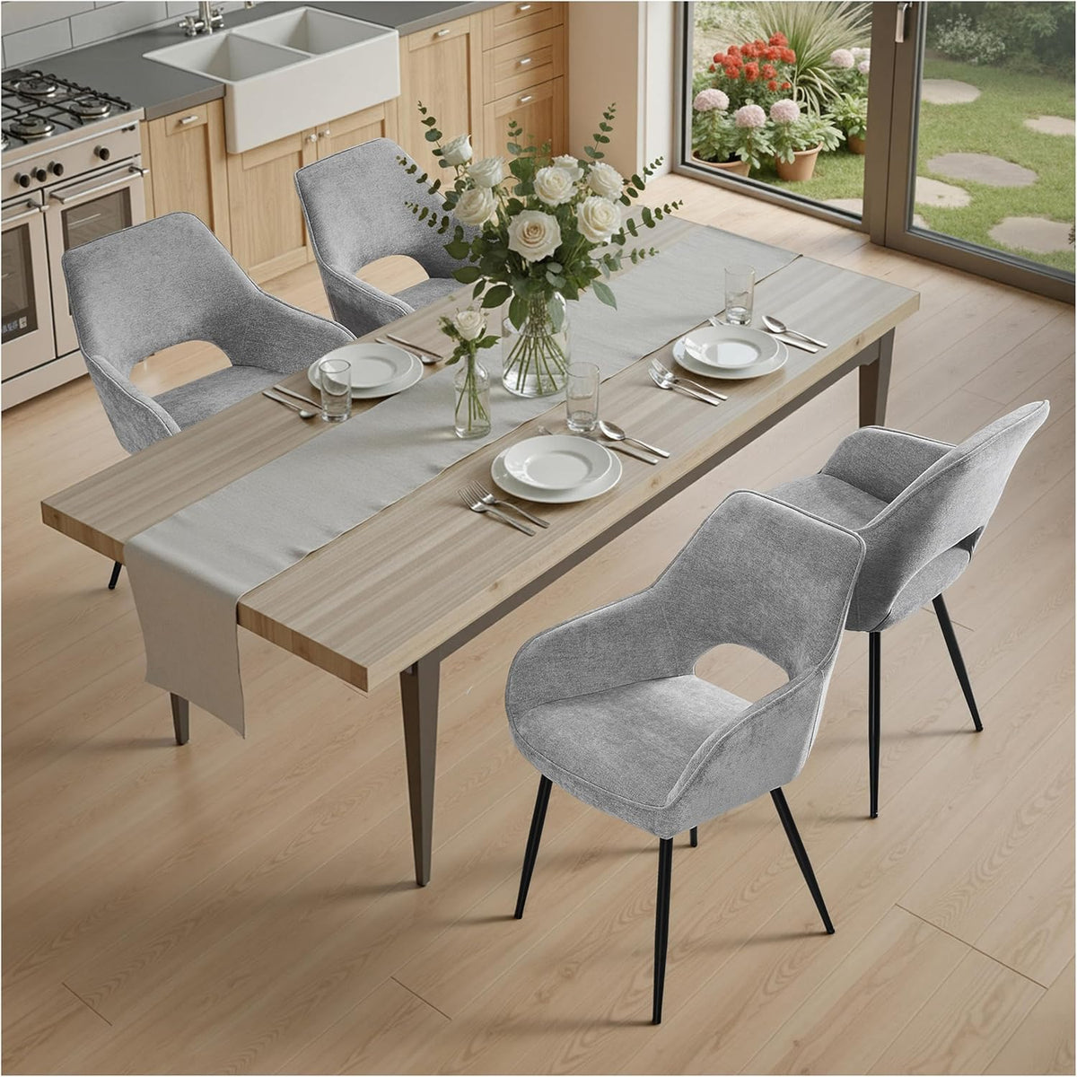 STOOLINK Esszimmerstuhl, Schaumstoff, Stahl und Chenille, Grau, 4er Set Stühle Esszimmer Modern, Gepolsterter Esszimmerstühle aus Chenille