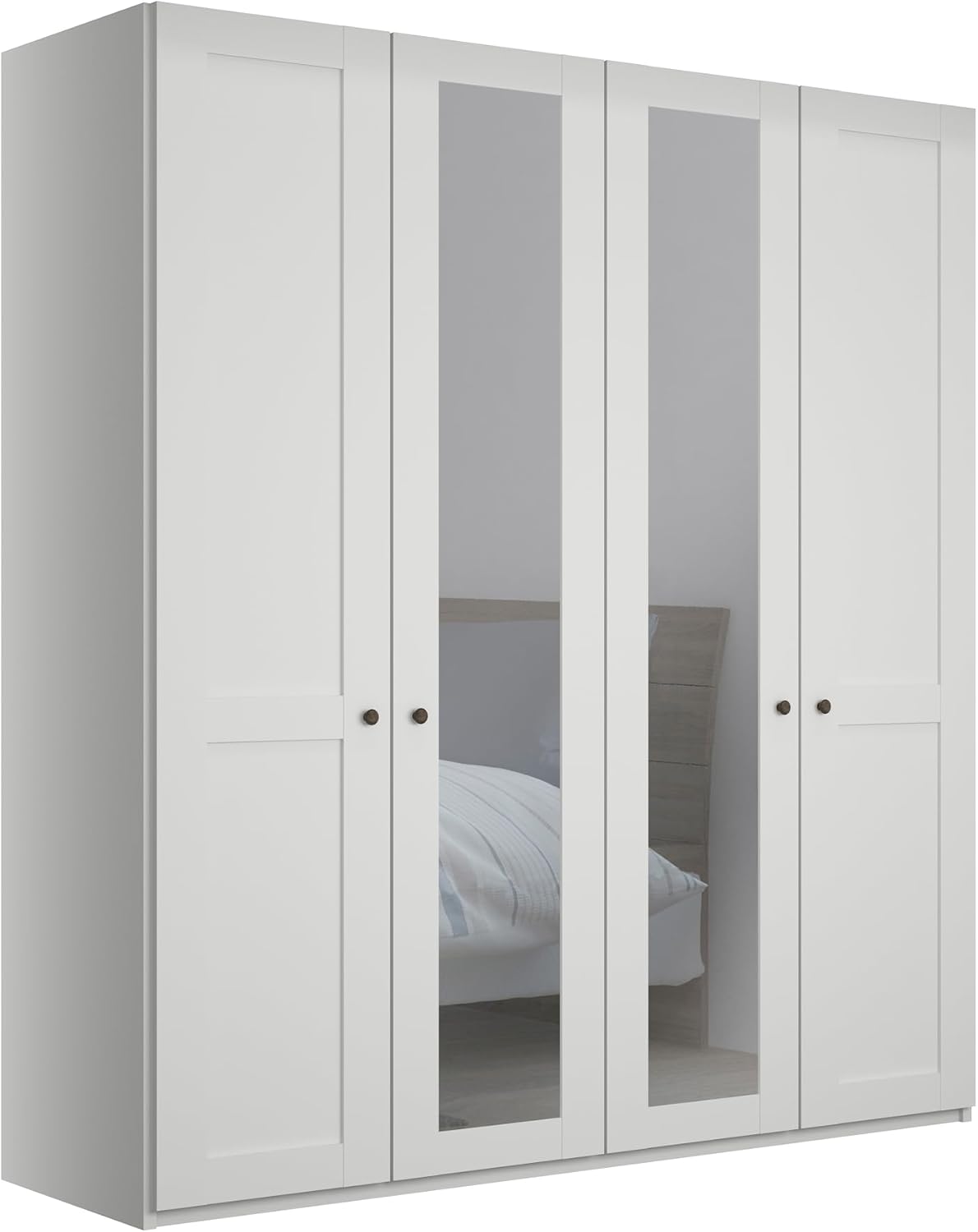 WIEMANN Kleiderschrank, 200 cm, 216 cm, Weiss, Drehtürenschrank mit 2 Spiegeltüren mittig, Landhausstil breit, mit Spiegeltüren