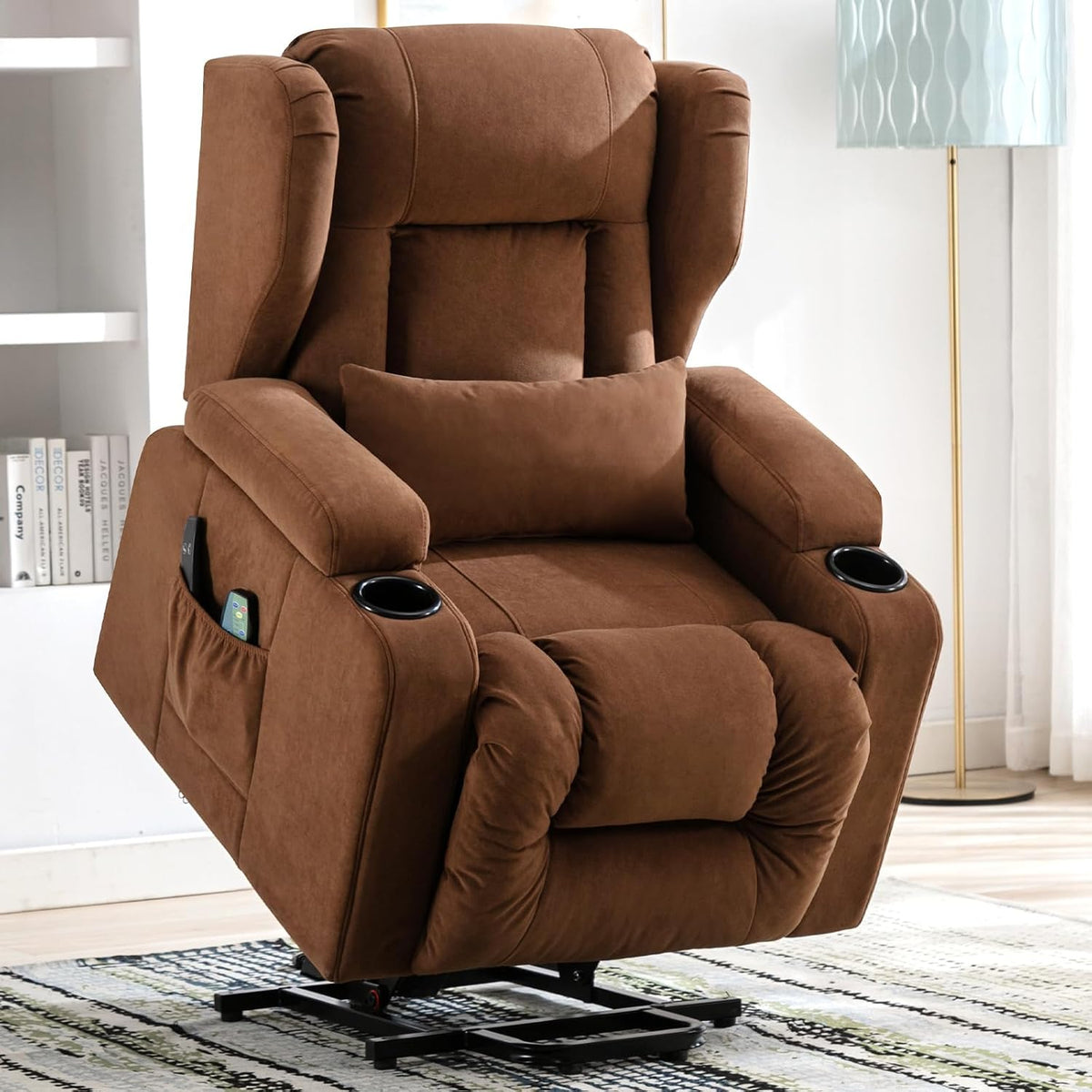 COMHOMA Relaxsessel, Braun, Wohnzimmer, Massage, neigbar, Vibration, Stehfunktion, verstellbare Rückenlehne mit Fussstütze und Getränkehalter
