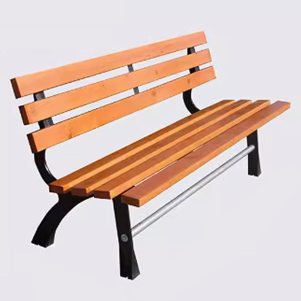 GUQASDV Sitzbank, 145x53x71 cm, Massivholz + Gusseisen, Holz/Schwarz/Silber, Bank Garten Lounge, Outdoor, Bank Outdoor Wetterfest
