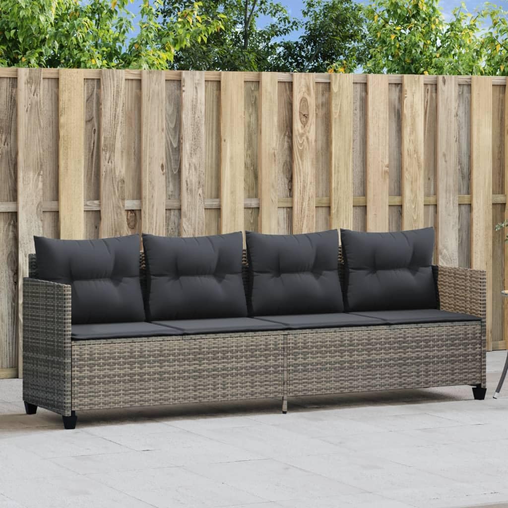 IKAYAA Sofa, PE-Rattan, pulverbeschichteter Stahl, Grau/Schwarz, Gartensofa Rattan 3 Sitzer Garten Lounge Outdoor Gartenbank