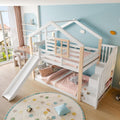 Villeston Bett, Weiss/Natur, Kinder-Etagenbett mit Rutsche und Treppe im skandinavisches, Massivholzkonstruktion