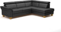 Sofa CAVADORE, Schwarz, Leder-Ecksofa Ammerland mit Ottomane / Landh