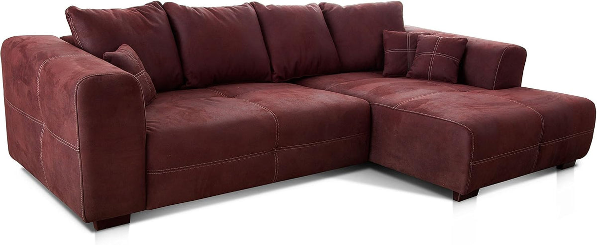 Sofa CAVADORE, Bordeaux, Ecksofa Mavericco / XXL Eckcouch Inkl. Rückenkissen