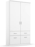 Kleiderschrank Rauch Möbel, 58 x 91 x 199 cm, Weiss, Drehtürenschrank Bremen - 2-türiger mit 4 Schubladen