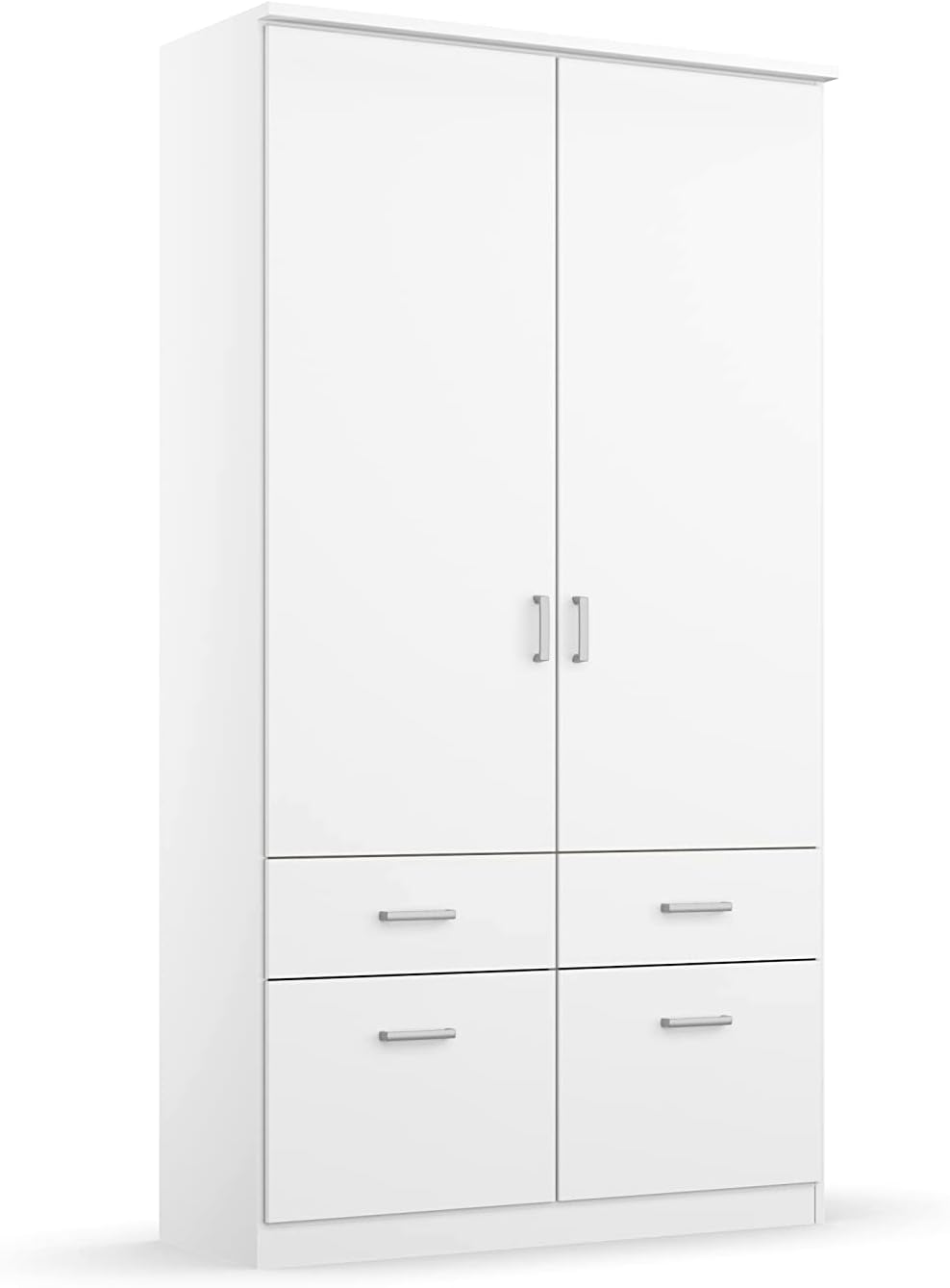 Kleiderschrank Rauch Möbel, 58 x 91 x 199 cm, Weiss, Drehtürenschrank Bremen - 2-türiger mit 4 Schubladen