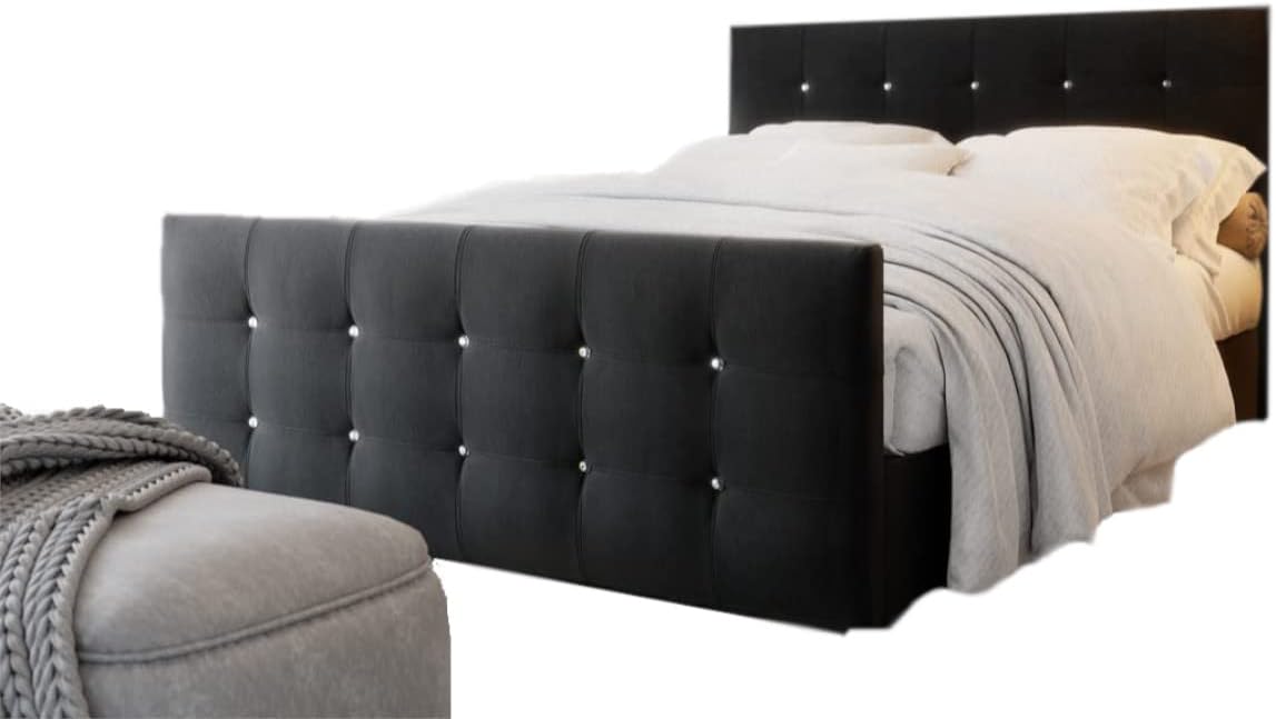 PAMIR Bett, 180 x 200 cm, Schwarz, Möbel Designer mit Bettkasten Cleo Öko-Leder, Boxspringbett mit Bonell-Matratze