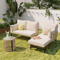 Gartenmöbel-Set Moimhear, Beige, Gartenlounge-Set, Gartenlounge mit Eisengestell und beigem Seilbezug