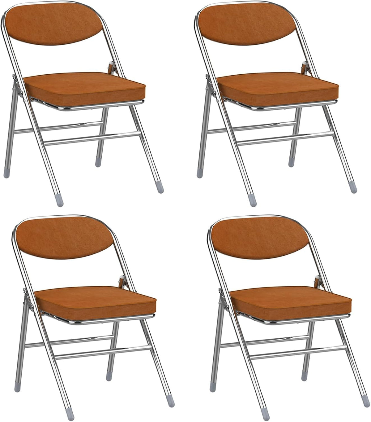 Molylain Esszimmerstuhl, Braun/Silber, Gepolsterte Klappstühle, 4 Stück, Cordstoff und Rückenlehne, gepolsterter Klappstuhl