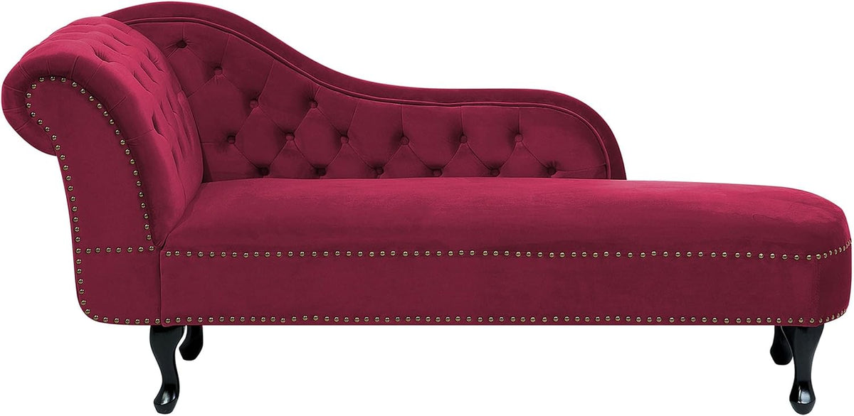 Beliani Relaxsessel, Stoff., Burgunderrot, Klassische Récamiere Chesterfield Samtstoff linksseitig
