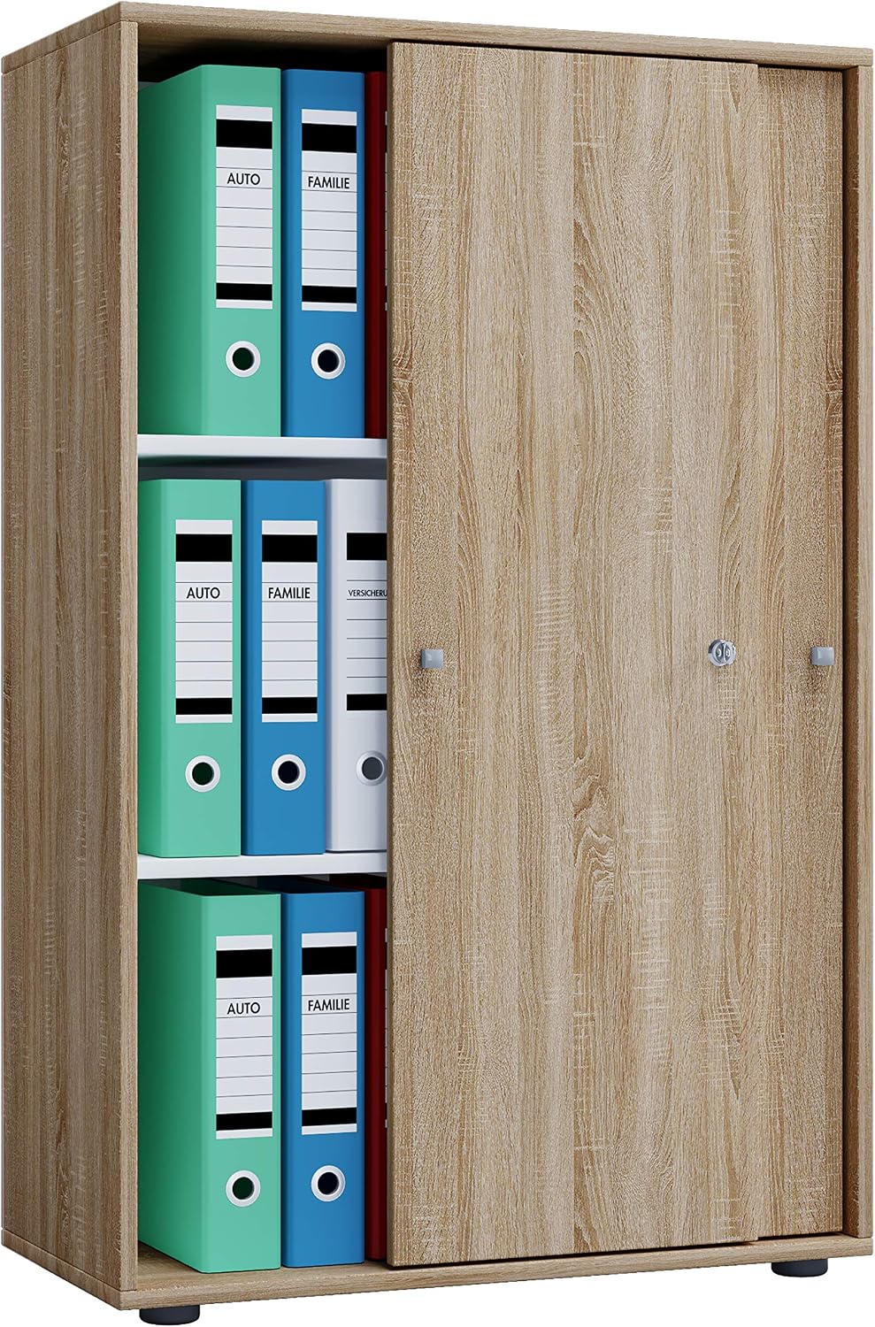VCM Schränke, 40 cm, Holz, Büroschrank mit 3 Fächern, moderner Aktenschrank mit Schiebetüren, Masse ca. B. 70 x H. 111 x T