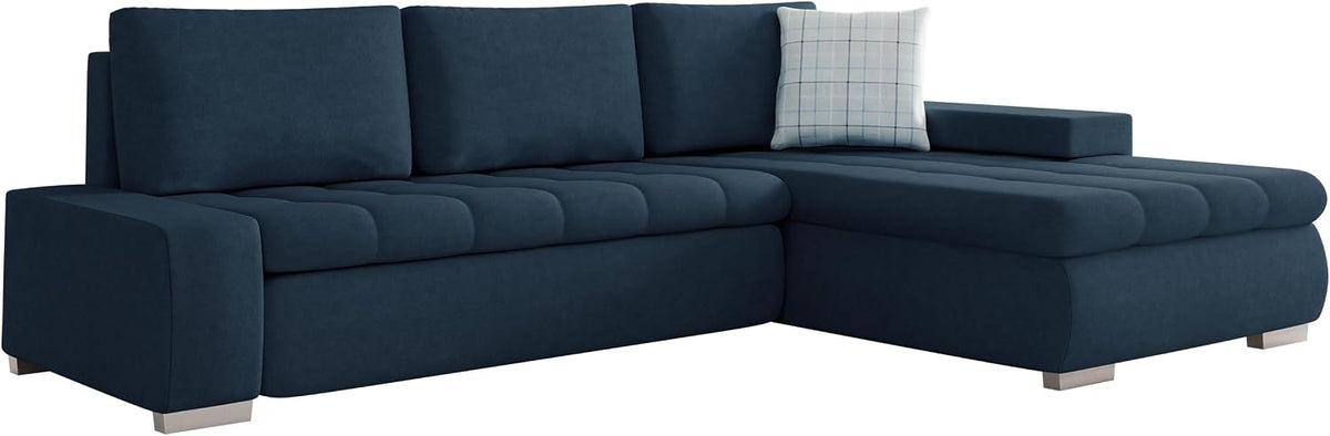 Mirjan24 Sofa, Blau, Elegante Orkan Mini mit Schlaffunktion und Bettfunktion, Eckcouch Ecksofa mit Bettkasten, Couch L- Grosse