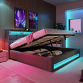 Kayan Bett, 180x200 cm, Grau, Polsterbett, Doppelbett mit Stauraum und Lattenrost, LED Kopfteil mit USB Ladefunktion