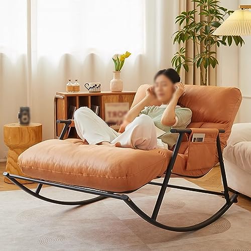 Klappbarer Schaukelstuhl, Orange/Schwarz, Loungesessel für den Aussenbereich, Terrassen-Loungesessel, doppelte Moderne Sofaliege mit Kissen