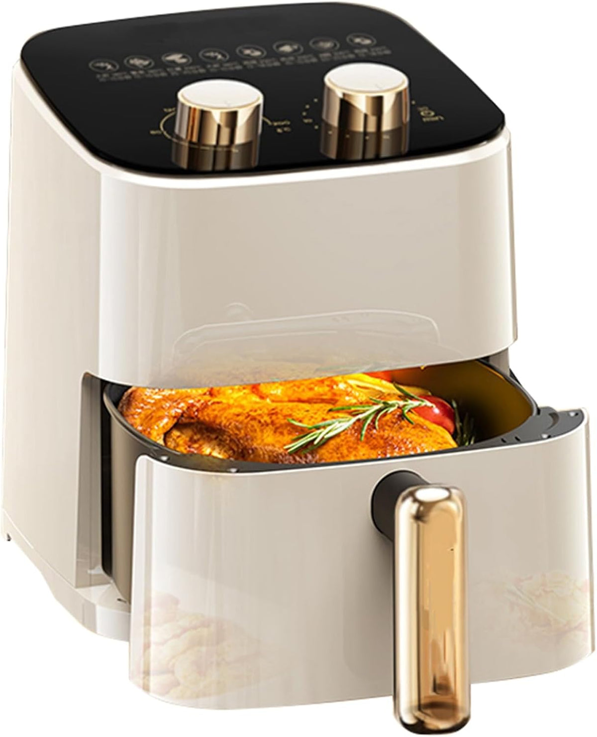 YRPEVFGAS Heissluftfritteuse, 360 ° Heissluftzirkulation, gleichmässige Heizung, transparentes Glas., 15 l, Weiss