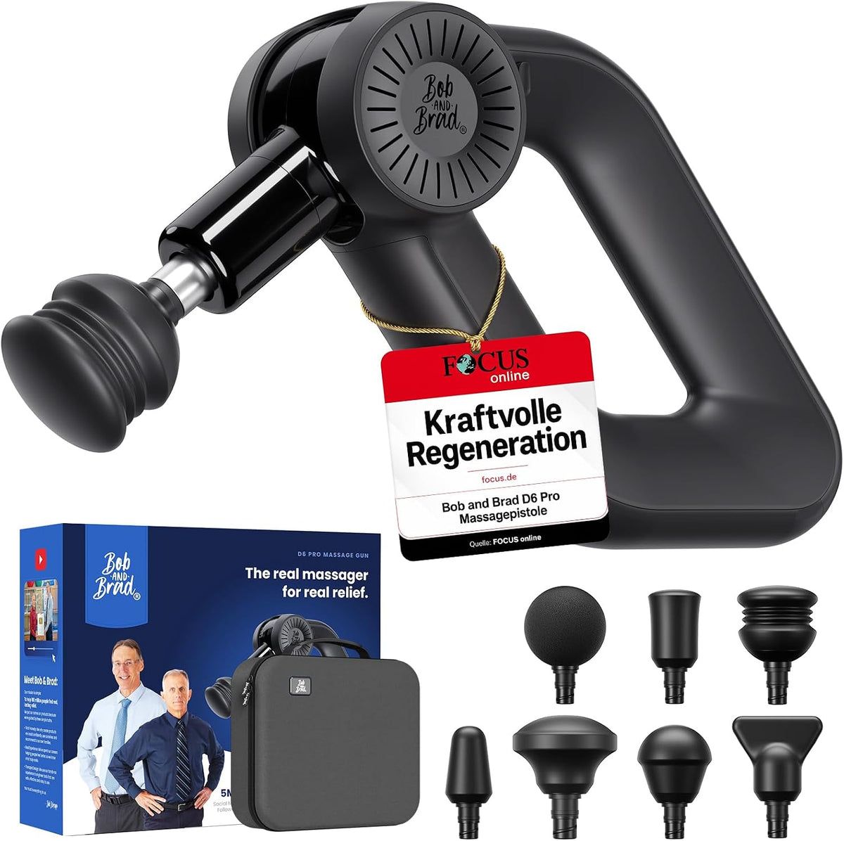 BOB AND BRAD Handmassagegeräte, 16 mm, Schwarz, D6 Pro Massagepistole mit Amplitude und OLED-Bildschirm, Massage Pistole für Rücken Muskelentspannung