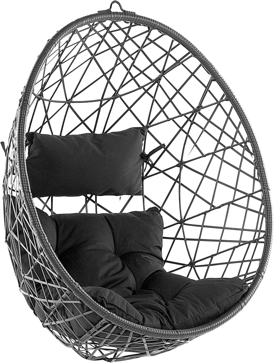 Hängesessel Beliani, PE Rattan, Schwarz, Runder aus Rattan inkl. Sitz- u. Kopfkissen Boho Stil Alatri