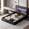 DULRLLY Bett, Dunkelgrau, Polsterbett Bubble 140 x 200 Doppelbett mit Hydraulisch, USB-Ladefunktion und LED-Beleuchtung