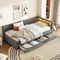 Kayan Bett, 90 x 200 cm, Grau, Schlafsofa 90x200 cm, Polsterbett mit LED-Beleuchtung und Aufladen USB, Daybett Tagesbett Sofabett mit 2 Schubladen