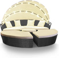 Sofa Swing & Harmonie, 180 cm, Schwarz/Beige, Sonneninsel - Poly Rattan Lounge - mit LED Beleuchtung -, Schwarz)
