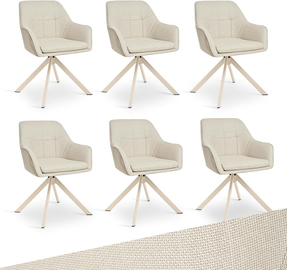 Goeurvant Esszimmerstuhl, Beige, Esszimmerstühle Drehbar 6er Set mit Armlehne, 360°Drehbar Polsterstuhl Modern Drehstuhl Küchenstuhl