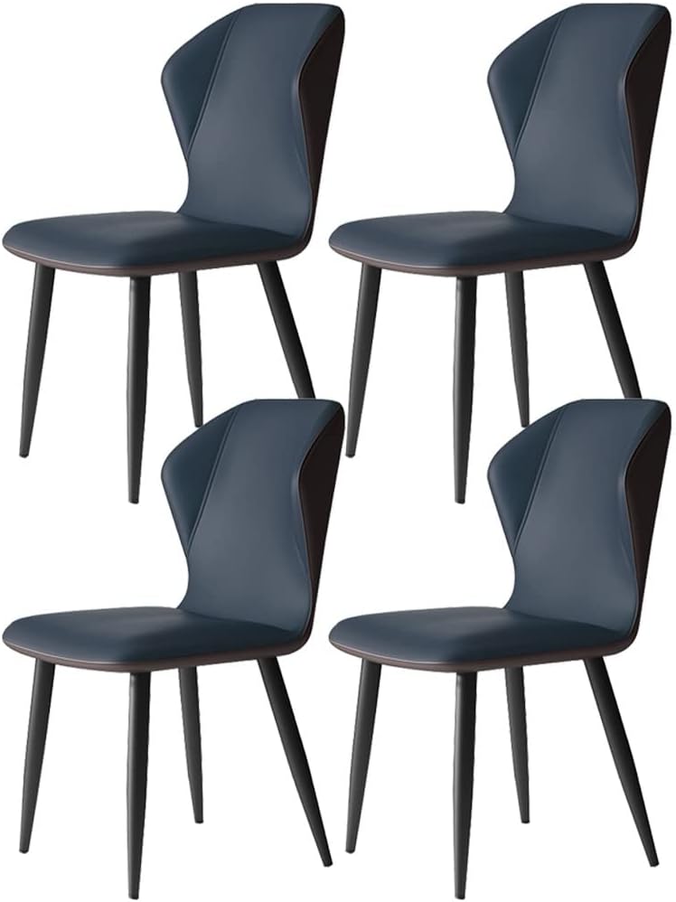 Esszimmerstühle Esszimmerstuhl, Blau, 4er-Set, mit PU-Lederbezug, Rückenlehne, weichen Kissen und Beinen aus Kohlenstoffstahl