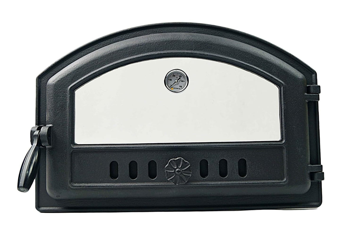 Innbee Pizzaofen, Schwarz/Silber, Backofentür aus Gusseisen Ofentür Pizzaofentür Steinofentür