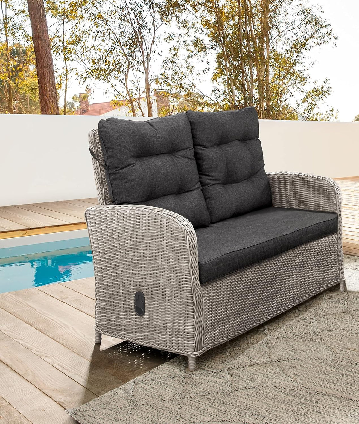 Sofa Destiny, Aluminium, Polyrattan, Grau/Weiss, 2-Sitzer Gartensofa Merano, Rückenlehne verstellbar, Vintage weiss