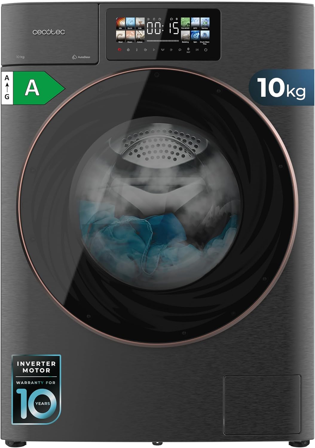 Cecotec Waschmaschine, Weiss, Waschtrockner Bolero Wash&Dry 106950 Autodose Inverter 3D, Energieklasse A, Inverter Plus