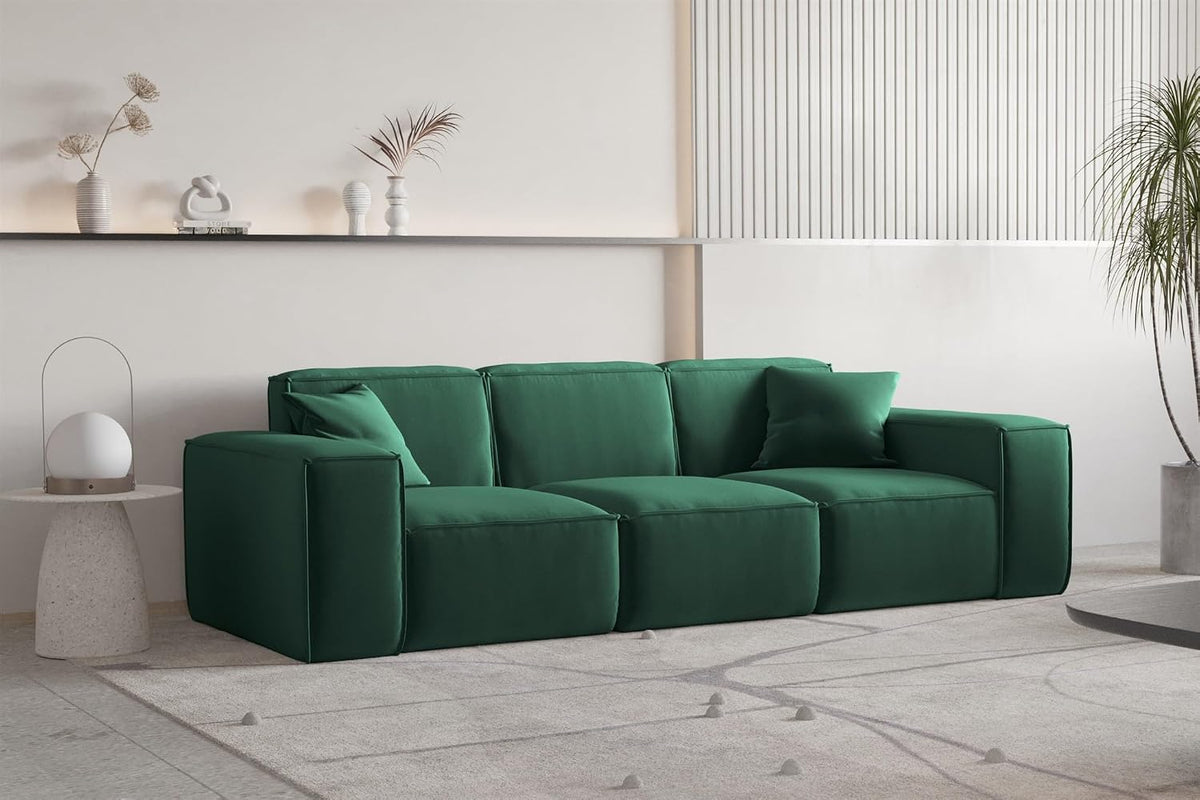 Fun Möbel Sofa, Grün, Designersofa CELES Premium 3-Sitzer in Stoff Opera Velvet (