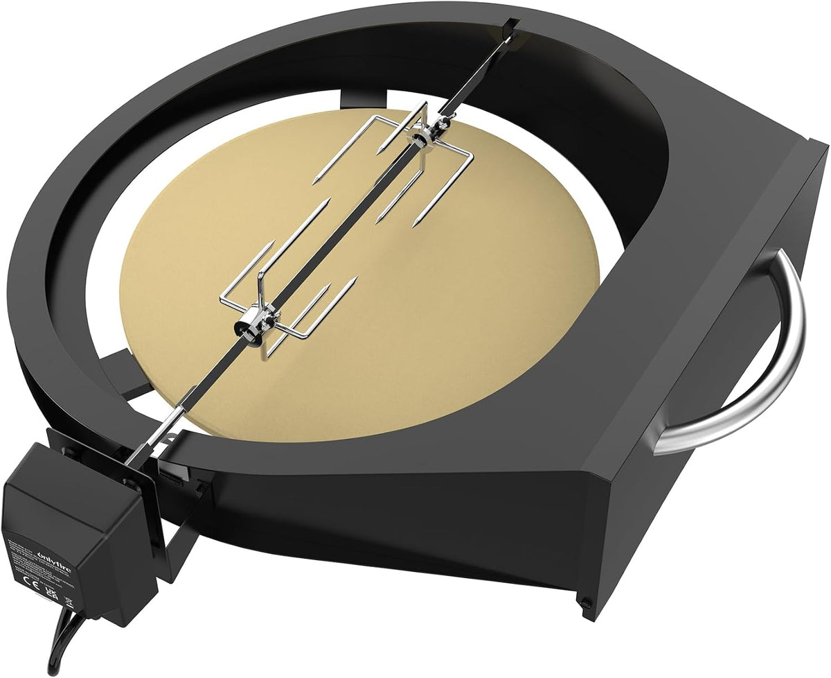 onlyfire Pizzaofen, Schwarz, 6065 PizzaRing Kit mit Drehspiess, Pizzaeinsatz und Rotisserie Grillspiess für Kamado Joe