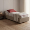 Dmora Bett, 80 x 200 cm, Taupe, Talamo Italia - Einzelbett Irene, Bettkasten mit Kunstlederbezug, 100 % Made in Italy